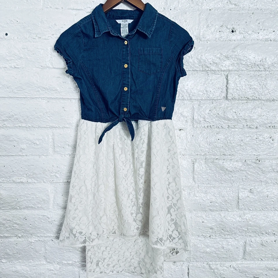 Vestido Guess Niños Azul Blanco Adolescentes Niñas Talla 12 Buen Estado Foto 1 de 4