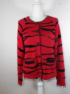 Red Striped & Beaded BEREK Sweater Size Medium - Picture 1 of 5
