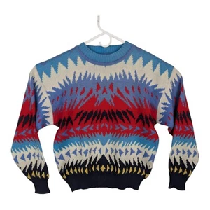 Vtg Peregrine Sun Valley Funky Geometric Multicolor Ski Sweater Pullover Men's S - Picture 1 of 11