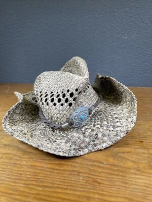 Dorfman Pacific Western Estilo Sombrero Paja Plata Turquesa Imitación Cuero Banda Foto 1 de 4