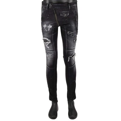 DSQUARED2 Distressed Logo Skinny 5-Pockets Vaqueros Gris Negro 13655 - Imagen 1 de 4