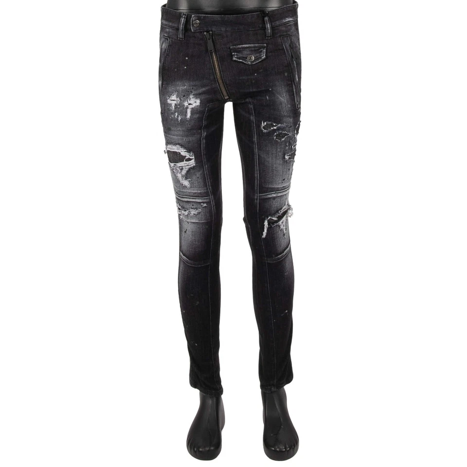 DSQUARED2 Distressed Logo Skinny 5-Pockets Vaqueros Gris Negro 13655 - Imagen 1 de 4