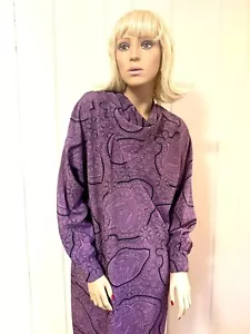 Vintage 80’s Purple Paisley Sack Dress Cowl Neck Triangular Bodice Sz L/XL - Picture 1 of 10