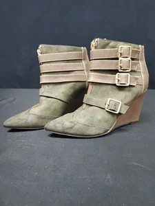 Michael Antonio Caxton Wedge Heel Booties Back Zip Buckle Accents Size 7 - Picture 1 of 6