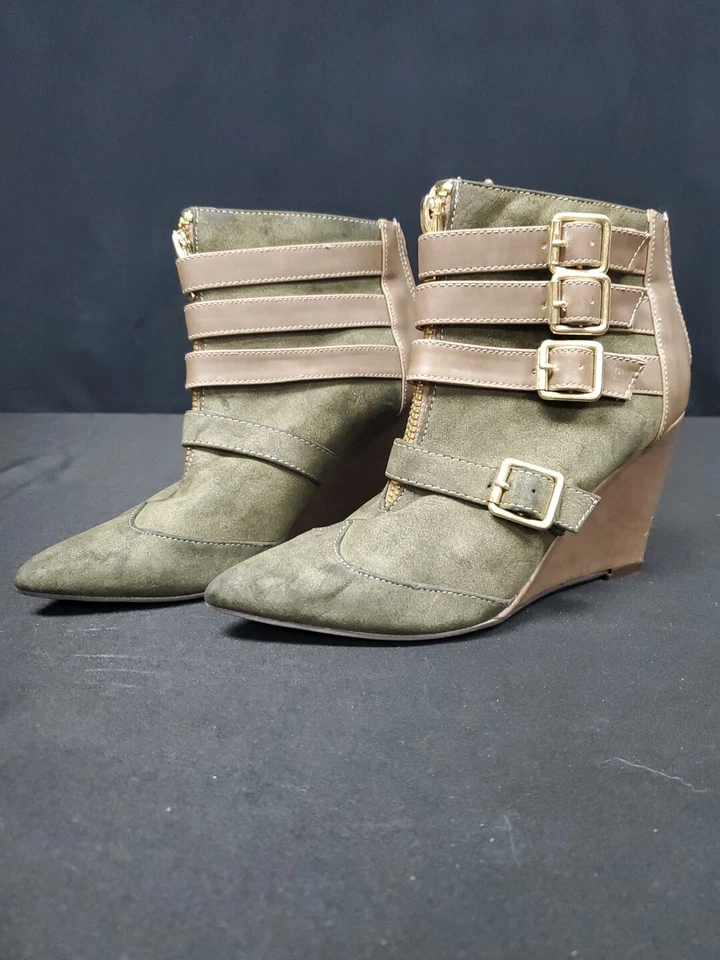 Botines Michael Antonio Caxton Tacón Cuña Cremallera Trasera Hebilla Acentos Talla 7 Foto 1 de 4