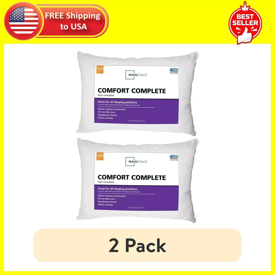 New Mainstays Comfort Complete Bed Pillow, Standard/Queen (2 pack) - Image 1 of 4