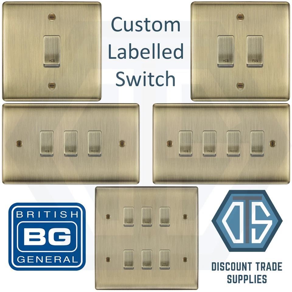 BG Antique Brass Custom Labelled Appliance Grid Switch 1-6 Gang Kitchen NAB - Image 1 of 1