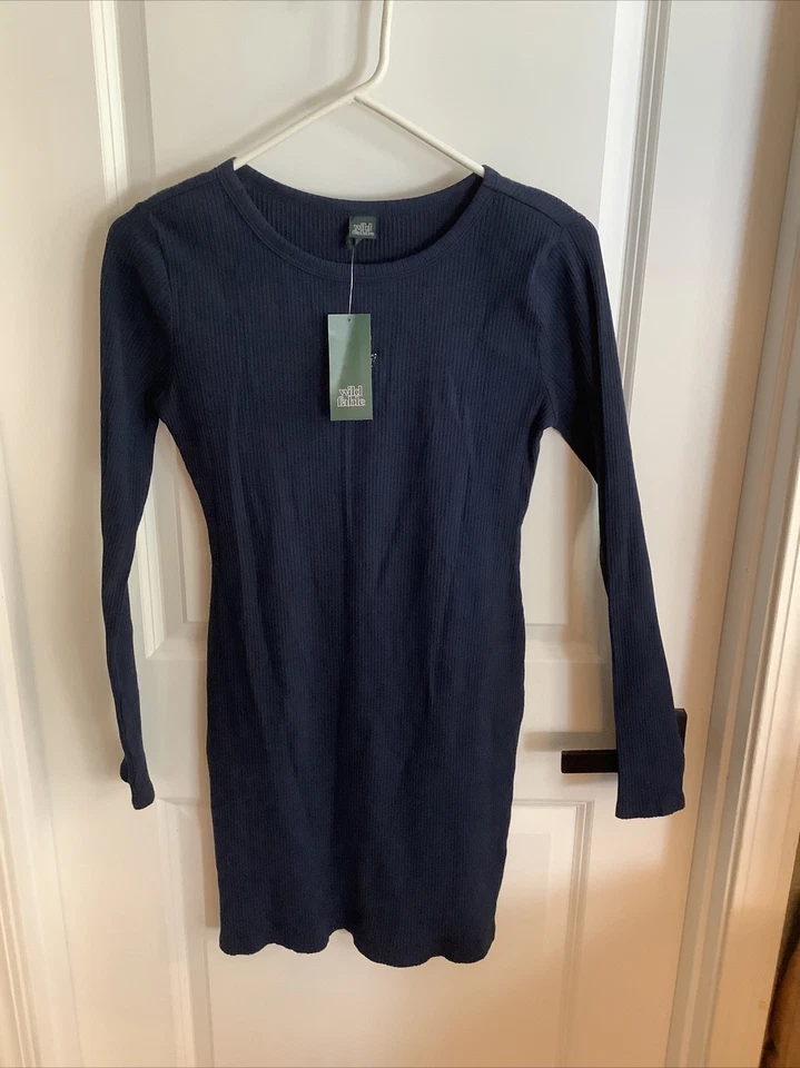 Wild Fable Long Sleeve Butterfly Embroidered Bodycon Dress Navy M