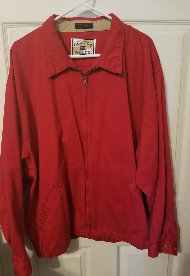 Cutter & Buck Red Zipper Jacket 100% Cotton Mens Large gently worn - Image 1 of 1