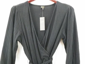 Lee Black Dress Women's Long Sleeve Faux Wrap Around Belted Size XL - Picture 1 of 10