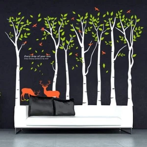 Mix Decor Tree Wall Decal - 7 Trees Sticker Large Family B-white+green - Picture 1 of 5