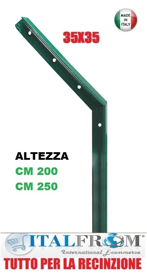 Paletto Curvo a "T" in Ferro Plastificato Verde per Recinzione Rete Metallica - Immagine 1 di 1