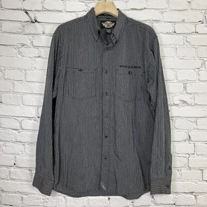 Harley Davidson Mens Striped Embroidered Button Up Shirt Size LT Black GM17803 - Picture 1 of 16