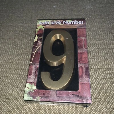 Solid Brass Address Plaque. Number 9 Or 6. By Softcurve 4” X 2”. New. - Image 1 of 2