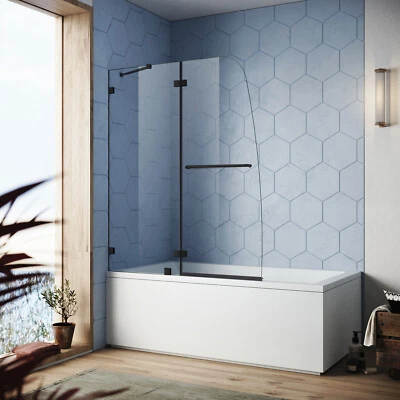 Бескаркасная поворотная дверь душевой ванны SUNNY 48 дюймов ширина x 58 дюймов высота 5/16 дюйма прозрачная стеклянная панель  - Изображение 1 из 4