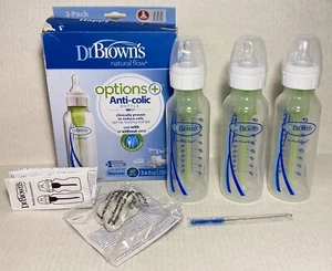 Dr Browns biberon anti coliche 3 pezzi flusso naturale stretto 8 oz senza BPA Paci NOB - Foto 1 di 13