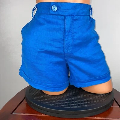 Corto con puños Level 99 Anthropologie para mujer 28 aleta azul lino mezcla Tencel OT Foto 1 de 4