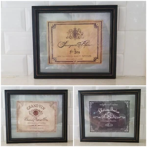 Set~3~Framed~Wine Labels~Champagne Beaulieu~Chablis Premier Cru~Sauvignon Blanc - Picture 1 of 12