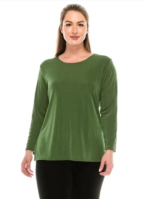 JOSTAR Poli Spandex Tejido Slinky MANGA LARGA CAMISETA TOP VERDE OLIVA VIAJE S M L XL Foto 1 de 4