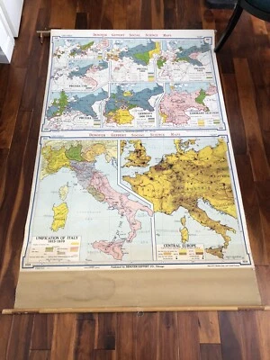 Mapa colgante de pared del mundo vintage 1957 Europa Denoyer Geppert aula desmontable Foto 1 de 4