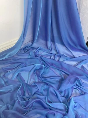 1 METER TWO TONE BLUE SOFT CATIONIC CHIFFON 100% POLYESTER FABRIC 58” WIDE - Image 1 of 4