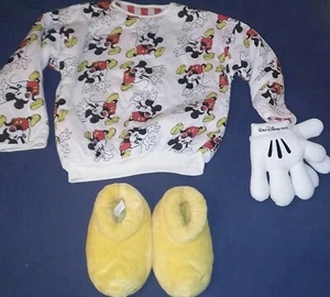 Vintage 1990s Disney Mickey Mouse Reversible Puffy Sweatshirt, slippers, mitts - Picture 1 of 12