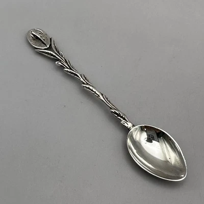 Grano de café hojas ornamentadas planta Demitasse cuchara plata continental 900/1000 Foto 1 de 4