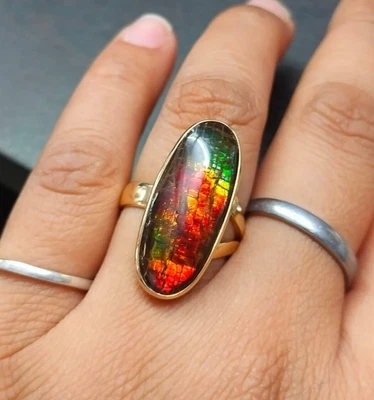 Anillo ovalado de ammolita ardiente chapado en oro con piedras preciosas de plata de ley 925 joyas para mujer Foto 1 de 4