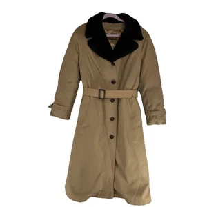 Vintage Eddie Bauer Goose Down Trench Coat Fur Collar Belted Button Up Men L USA - Picture 1 of 16