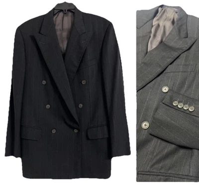 Ermenegildo Zegna Blazer Men 42L Charcoal Pinstripe Wool Double Breasted Jacket - Image 1 of 4