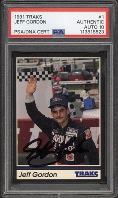 1991 Traks Jeff Gordon Rookie RC #1 PSA Authentic Auto 10 - Image 1 of 2