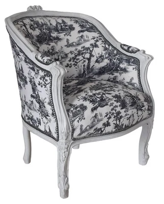 Französischer Armlehnsessel Antik Sessel Toile de jouy Rokoko Stuhl Vintage - Bild 1 von 4