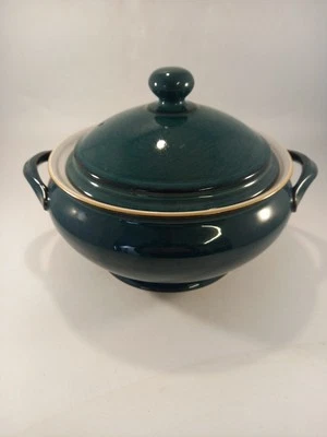 Denby casserole serving dish lid teal green blue + white handles 9in x 6in VGC - Image 1 of 4