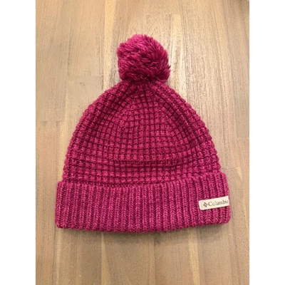 Columbia Women's Knit Pom Beanie Hat Fuchsia Pink Waffle Knit Winter Warm - Image 1 of 2