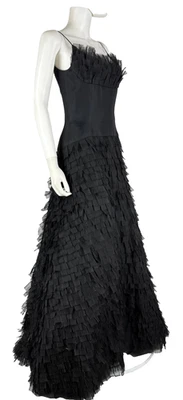 Angel Sanchez Nuevo Vestido de Seda Negro Vestido de Cóctel 8 US 44 IT M Capas Largo Auténtico Foto 1 de 4
