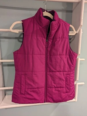 Merona Pink Purple Reversible Puffer Vest Sz Small Zipper  Sleeveless - Image 1 of 4