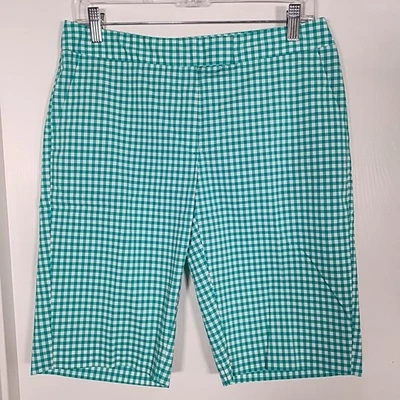 Bermudas elásticas Jones New York para mujer 4 verdes blancas a cuadros guinga Foto 1 de 4