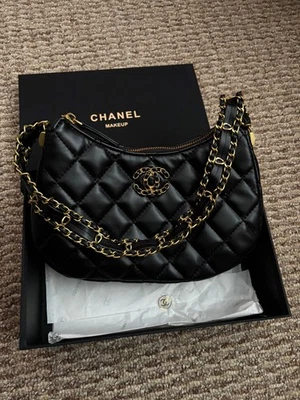 Chanel Beauty Novelty Gift Bag Black Quilted Shoulder Hobo Makeup Bag - Image 1 of 4