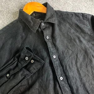 Banana Republic Hemd Herren Medium Schwarz Standard Fit 100% Leinen Knopf Strand - Bild 1 von 8