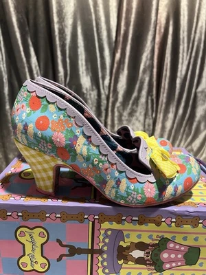 Irregular Choice Size 6 “Kanjanka” Multicoloured Floral Courts With Check Heels - Image 1 of 4