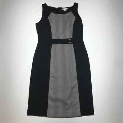White House Black Market Dress Size 10 Ponte Sheath Herringbone Panel Faux-Belt - Image 1 of 4