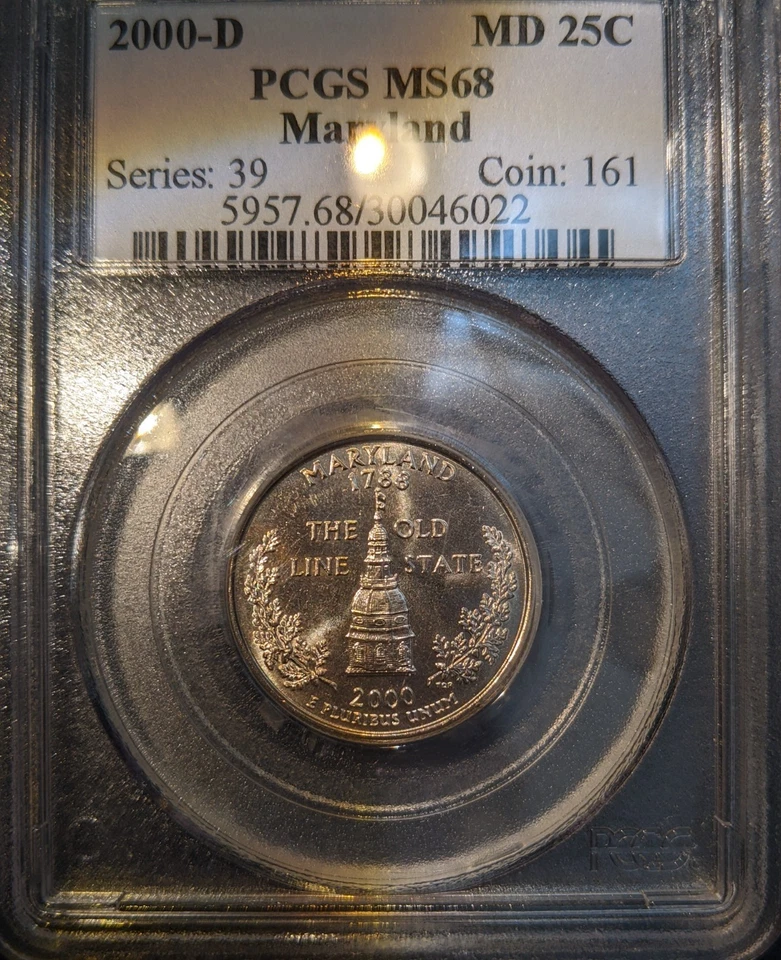 2000-d PCGS MS-68 Maryland Washington State Quarter Spot Free RARE pop 54/0 - Image 1 of 2