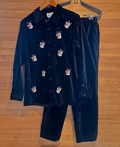 Quacker Factory Velour Tracksuit Set Womens Small Snowman Embroidered Christmas - Picture 1 of 11
