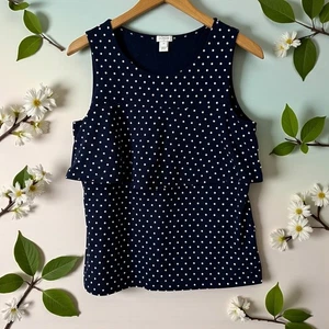 J Crew Womens Polka Dot Ruffle Blouse Tank Top Blue White Medium Preppy Nautical - Picture 1 of 9