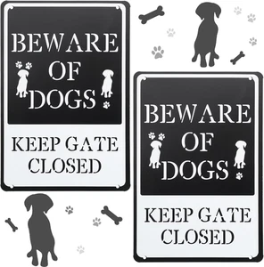 2 Pieces Beware of Dog Sign Funny Warning Decor Beware of Dogs Keep Gate Closed  - Picture 1 of 12