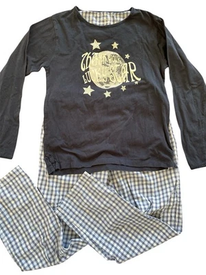 Bonpoint EUC Navy/White 100% Cotton Long Sl Knit Top & Plaid Woven Pants-12Yrs - Image 1 of 4