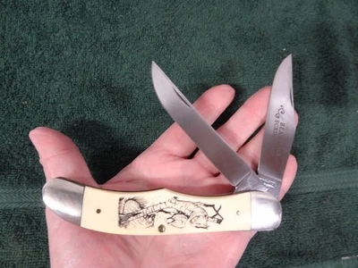 Nuevo de Lote Antiguo Parker-Frost EE. UU. Bear Cub Scrimshaw 2 Bade Cuchillo Plegable 1978-8 con Funda 5" Foto 1 de 4