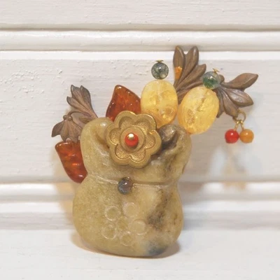 Broche Vintage Floral 3D Neutro Boho Hecho a Mano Joyería Años 90 Foto 1 de 4