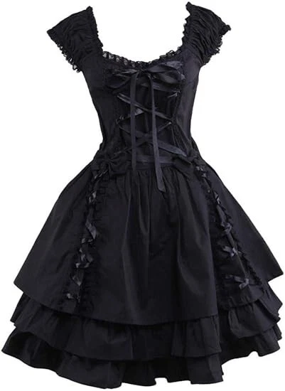 Womens Classic Black Layered Lace-up Goth Lolita Dress L - Image 1 of 4