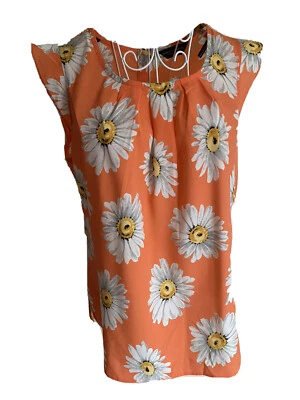 Dorothy Perkins Women’s Top Size 12 Orange Mix Floral Sleeveless Ruffle Detail - Image 1 of 4